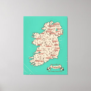Impressão Em Tela Illustrated Travel map of Ireland