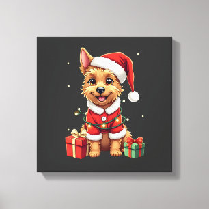 Impressão Em Tela Iluminação Natalina Divertida Cachorro Border Terr