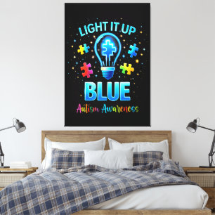 Impressão Em Tela Ilumine de Azul Conscientização do Autismo Autista