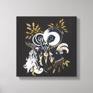 Impressão Em Tela Ilustração a tinta preta e branca de Cabras Cant