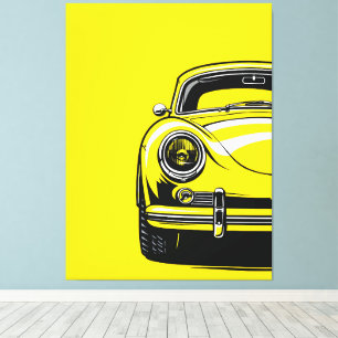 Impressão Em Tela Ilustração Amarela de Arte Pop da Frente de Carro