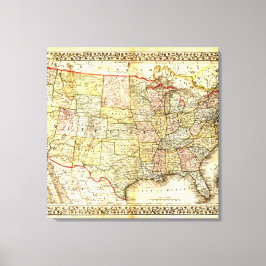 Impressão Em Tela Ilustração Antiga do Mapa dos Estados Unidos
