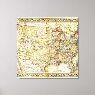 Impressão Em Tela Ilustração Antiga do Mapa dos Estados Unidos