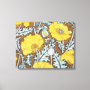 Impressão Em Tela Ilustração Art Nouveau Amarela Flor de Papoula