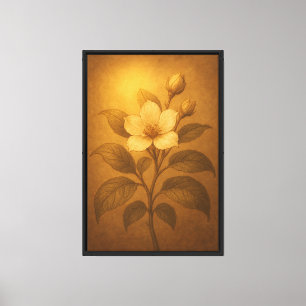 Impressão Em Tela Ilustração Botânica Floral Dourada