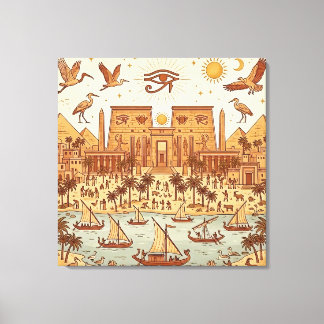 Impressão Em Tela Ilustração da Cidade Boho Antigo Egito-Terracota