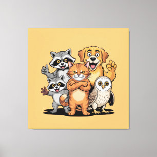 Impressão Em Tela Ilustração da Equipe de Amigos Animais de Desenho