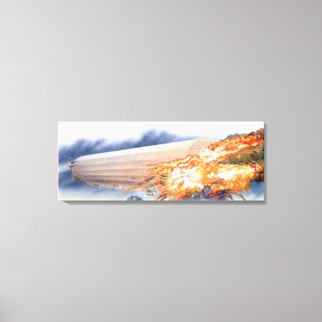 Impressão Em Tela Ilustração da explosão de Zeppelin em chamas (Frente)