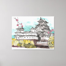 Ilustração de Aquarela do Japão no Castelo de Osak