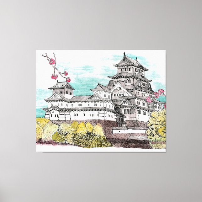 Impressão Em Tela Ilustração de Aquarela do Japão no Castelo de Osak (Frente)