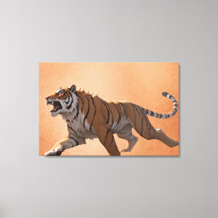 Impressão Em Tela Ilustração de Arte Vetorial de Tigre Rugindo Feroz