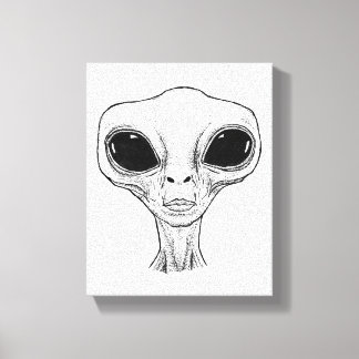 Impressão Em Tela Ilustração de Cabeça de Alien Preto e Branco