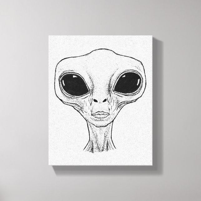 Impressão Em Tela Ilustração de Cabeça de Alien Preto e Branco (Frente)