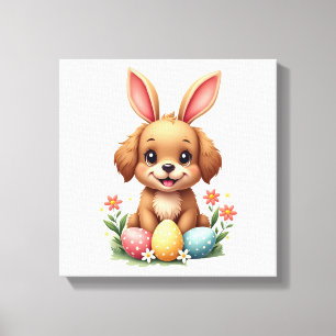 Impressão Em Tela Ilustração de cachorro coelho da Páscoa vintage co