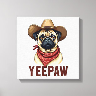 Impressão Em Tela Ilustração de cachorro ocidental YeePaw Pug Cowboy