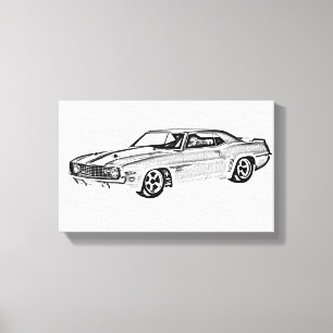 Impressão Em Tela Ilustração de Camaro Z28 preto e branco 1969