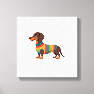 Impressão Em Tela Ilustração de Dachshund de Suéter Vintage Colorido