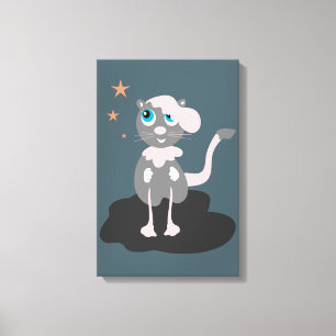 Impressão Em Tela Ilustração de Gato Infantil Fofa Kitty de Desenho 