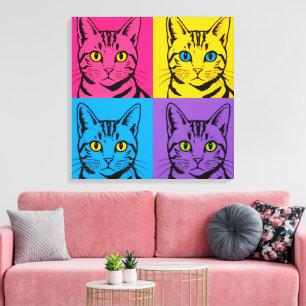Impressão Em Tela Ilustração de Gato Pop Art Cesto em estilo retrô
