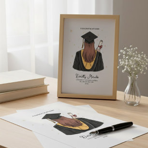 Impressão Em Tela Ilustração de Graduado Elegante Nome Grau Ano