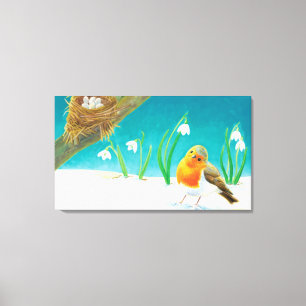 Impressão Em Tela Ilustração de Liras de Neve Red Robin Primavera