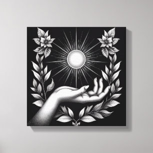 Impressão Em Tela Ilustração de Mão Feminina Segurando Sol Radiante