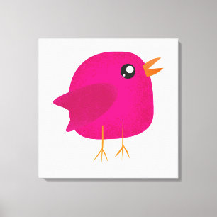 Impressão Em Tela Ilustração de Passarinho Rosa Fofa