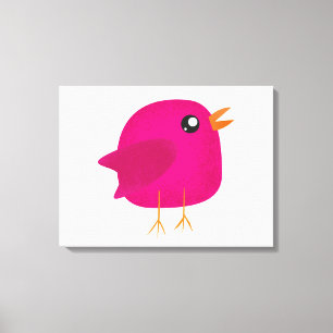 Impressão Em Tela Ilustração de Passarinho Rosa Fofa