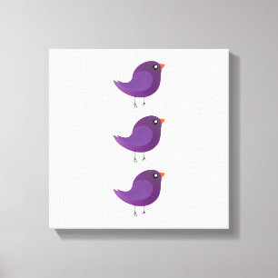 Impressão Em Tela Ilustração de Passarinho Roxo Fofo