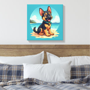 Impressão Em Tela Ilustração de praia de papoila de German shepherd