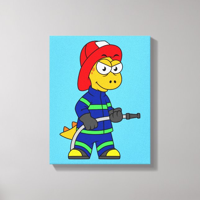 Impressão Em Tela Ilustração De Um Bombeiro Tyrannosaurus Rex. (Frente)