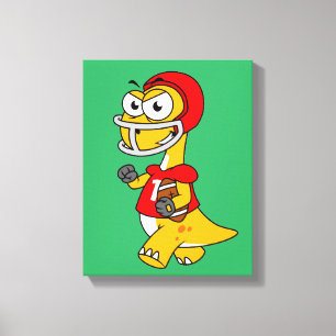 Impressão Em Tela Ilustração De Um Brontossauro Jogando Futebol.