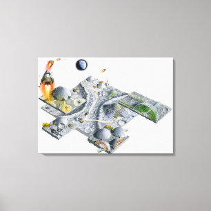 Impressão Em Tela Ilustração de uma base futurista na lua