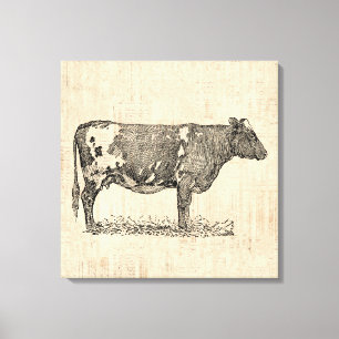 Impressão Em Tela Ilustração de Vintage Cow Art com plano de fundo d