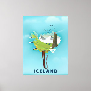 Impressão Em Tela Ilustração do mapa da Islândia, pôster de viagem.