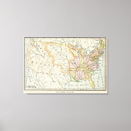 Impressão Em Tela Ilustração do Mapa Histórico dos Estados Unidos de