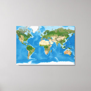 Impressão Em Tela Ilustração do Mapa Mundial Topográfico da Terra