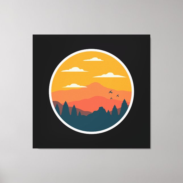 Impressão Em Tela Ilustração do pôr do sol das montanhas (Frente)