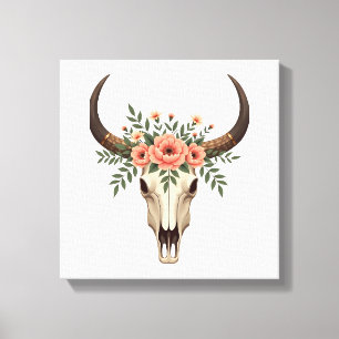 Impressão Em Tela Ilustração Floral Vintage de Caveira de Touro Boho