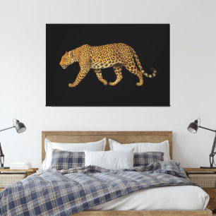 Impressão Em Tela Ilustração Majestosa Andando Leopardo
