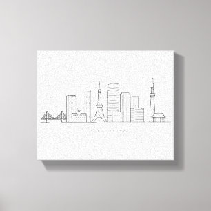 Impressão Em Tela Ilustração Minimalista da Silhueta de Tóquio