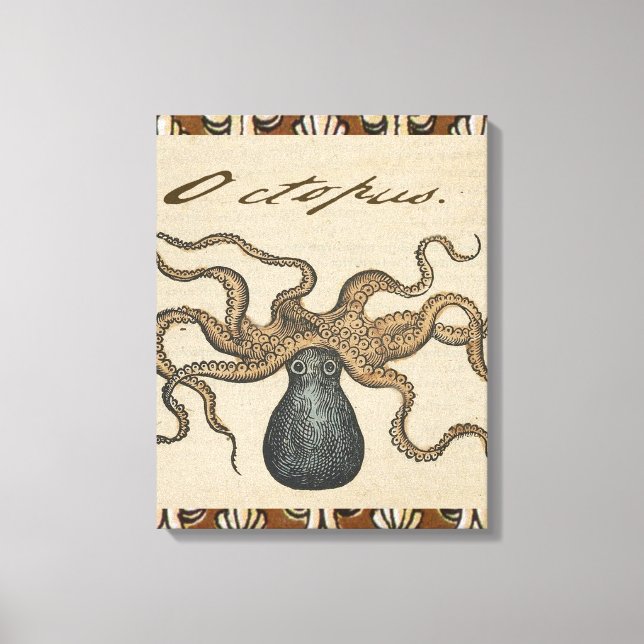 Impressão Em Tela Ilustração Octopus Kraken Vintage (Frente)