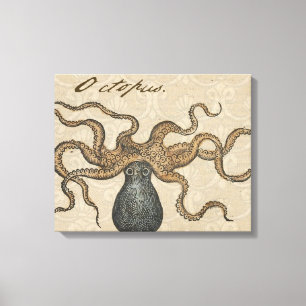 Impressão Em Tela Ilustração Octopus Vintage Kraken
