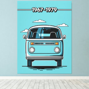 Impressão Em Tela Ilustração Pop Art de Frente de Van Clássica em Az