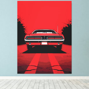 Impressão Em Tela Ilustração Pop Art de Traseira de Muscle Car Verme
