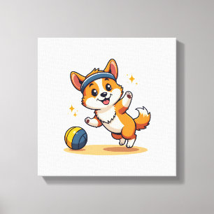 Impressão Em Tela Ilustração Vetorial de Cachorro Corgi Vintage Joga