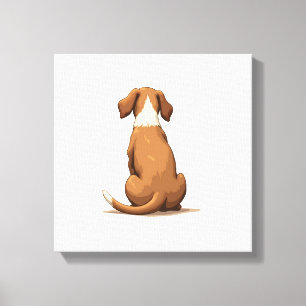 Impressão Em Tela Ilustração Vintage de Cachorro Vista Posterior Beg