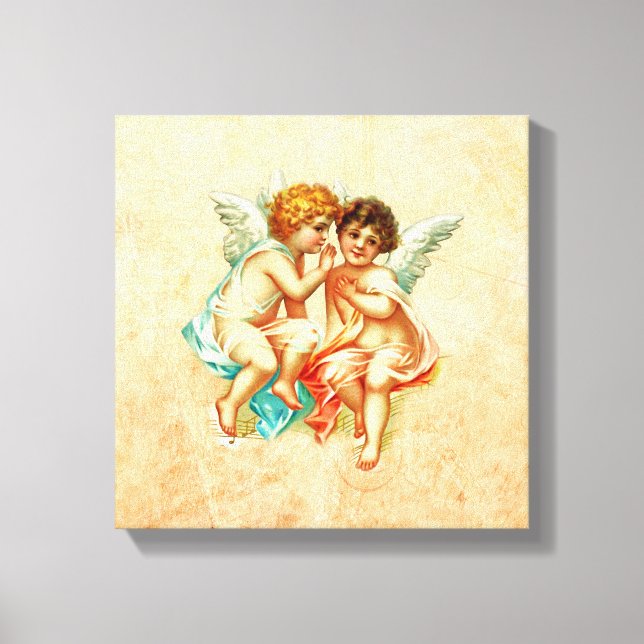 Impressão Em Tela Ilustração Vintage Ephemera Angel Cherubs (Frente)