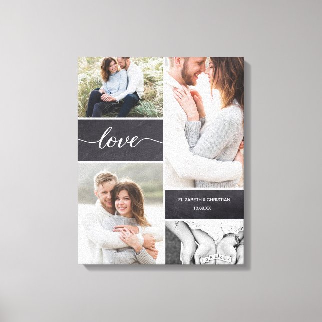 Impressão Em Tela Imagem do Chalkboard Wedding Collage Love (Frente)