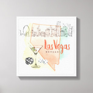 Impressão Em Tela Imagem do esboço da aguarela de Las Vegas, Nevada